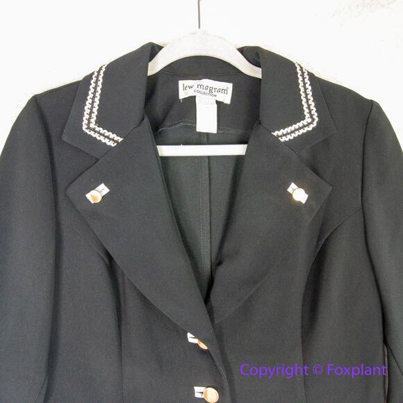 Vintage Lew Magram Collection Blazer Sz 10 Black Gold Buttons Chain Military - Picture 2 of 12